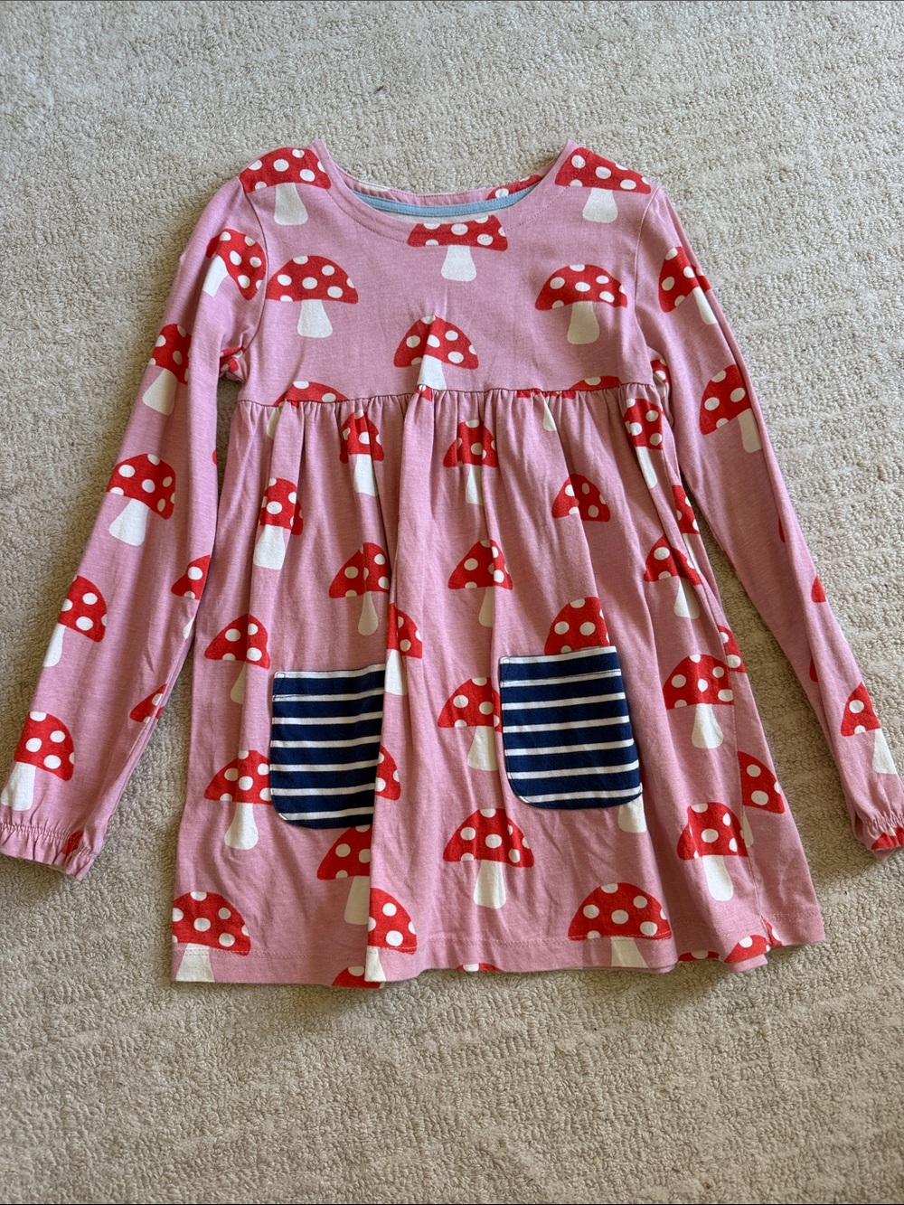 Mini Boden Pink Long-Sleeve Mushroom Pocket Tunic